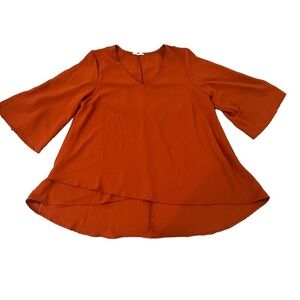 Orange Bell Sleeve Asymmetrical Blouse